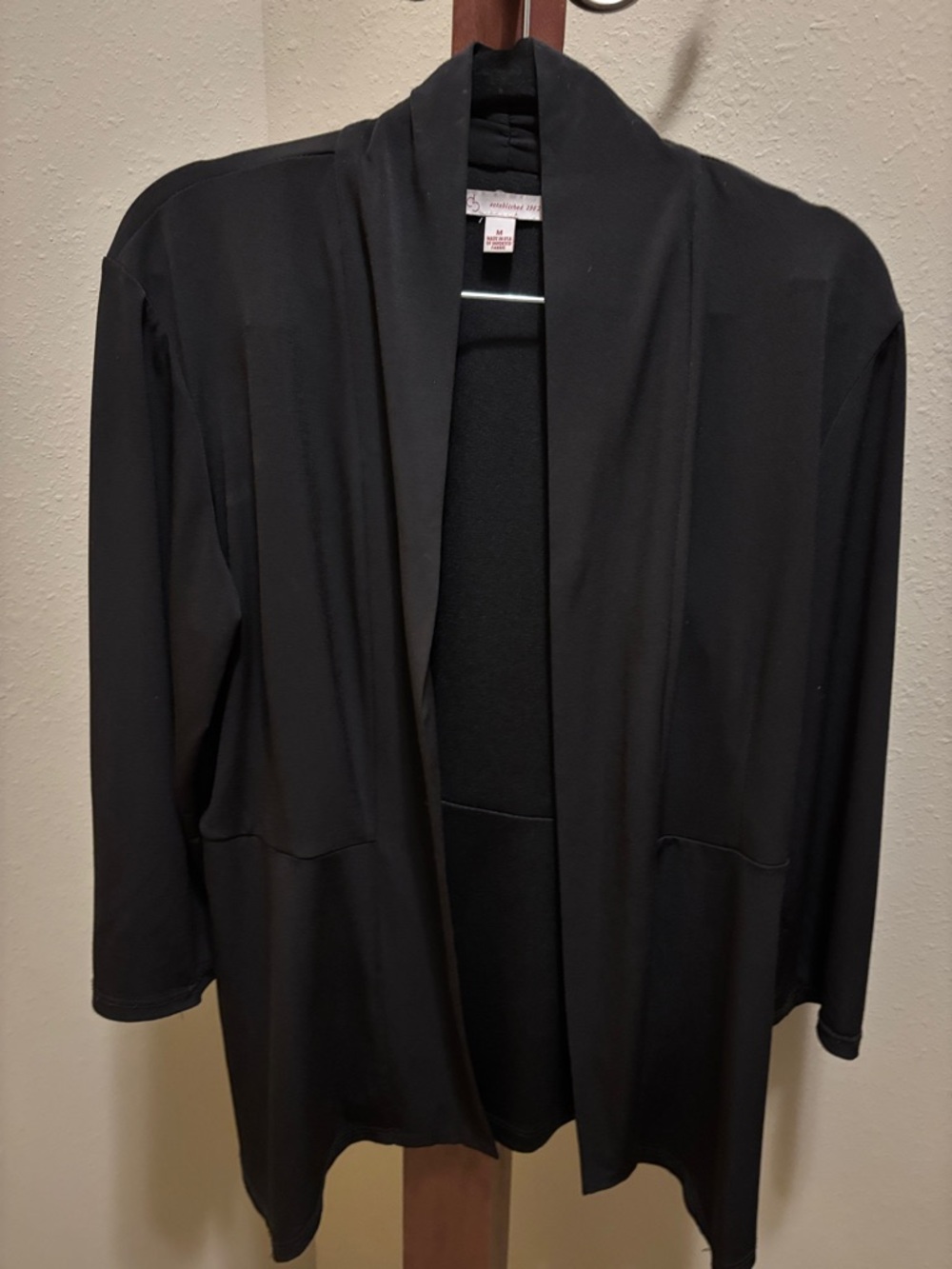 Black Open-Front Cardigan with Subtle Logo Tag